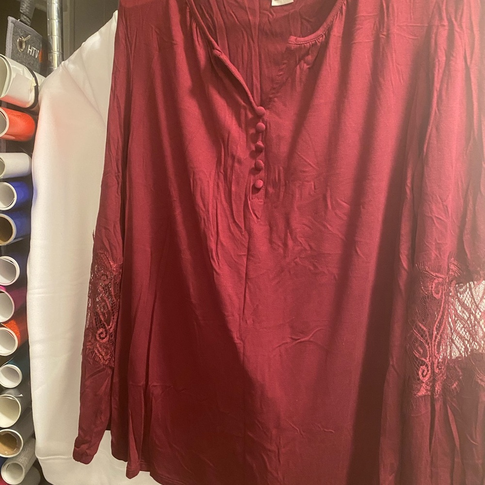 Liz Claiborne Red Buttoned Mandarin Collar Blouse